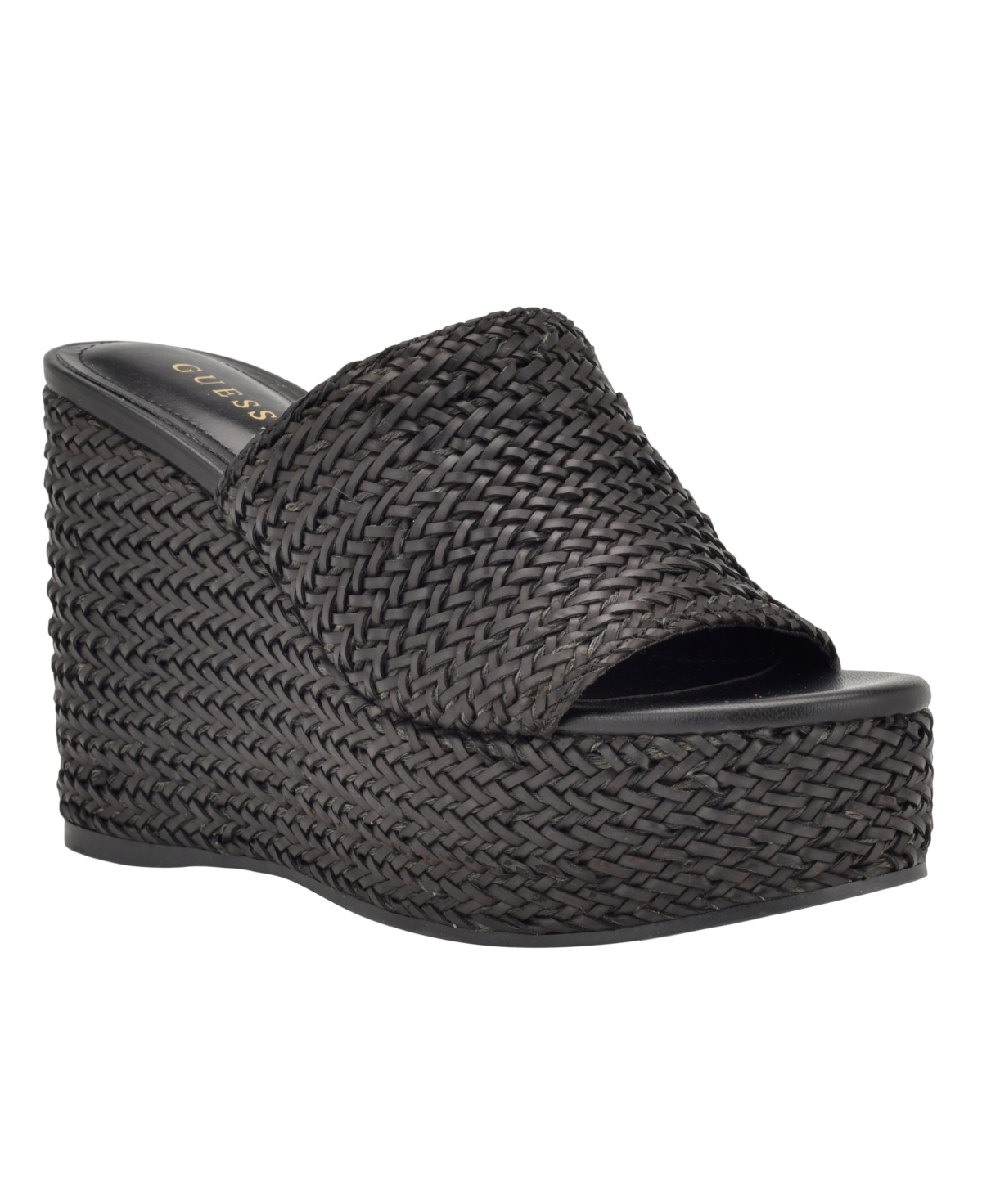 Shop Guess Women's Yenisa Platform Wedge Sandals In Black Weave
