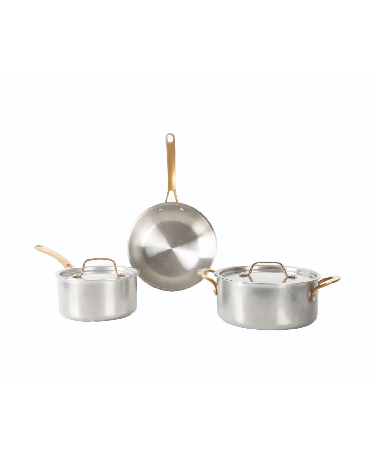 Martha Stewart Stainless Steel 5 Piece Cookware With Brass Handles Set In Silver