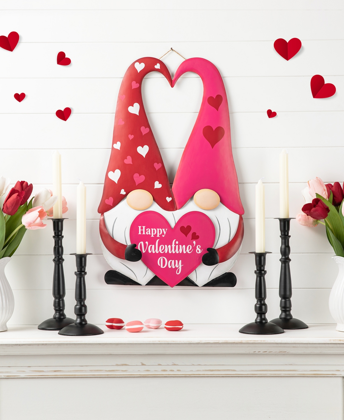 Glitzhome 30" H Valentine's Metal Gnome Couple Yard Stake Knock-Down Three Function