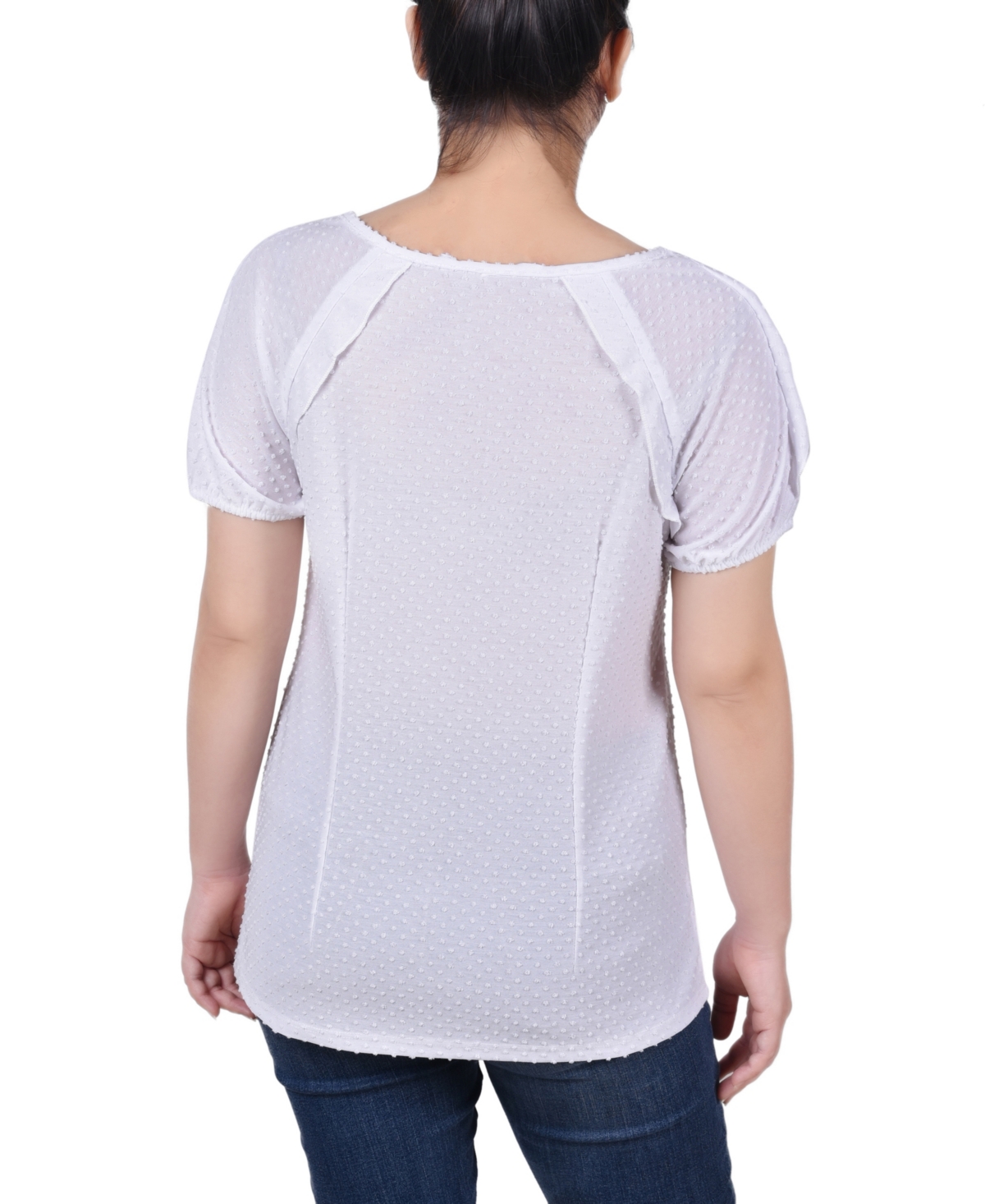 Ny Collection Petite Swiss Dot Short Sleeve Top