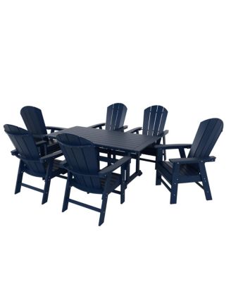 7 Piece Outdoor Patio Dining Table and Adirondack Armchair Set