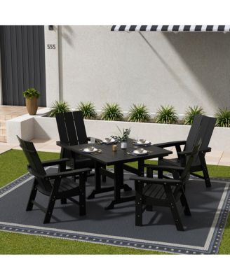5 Piece Outdoor Patio Dining Square Table and Modern Armchair Set