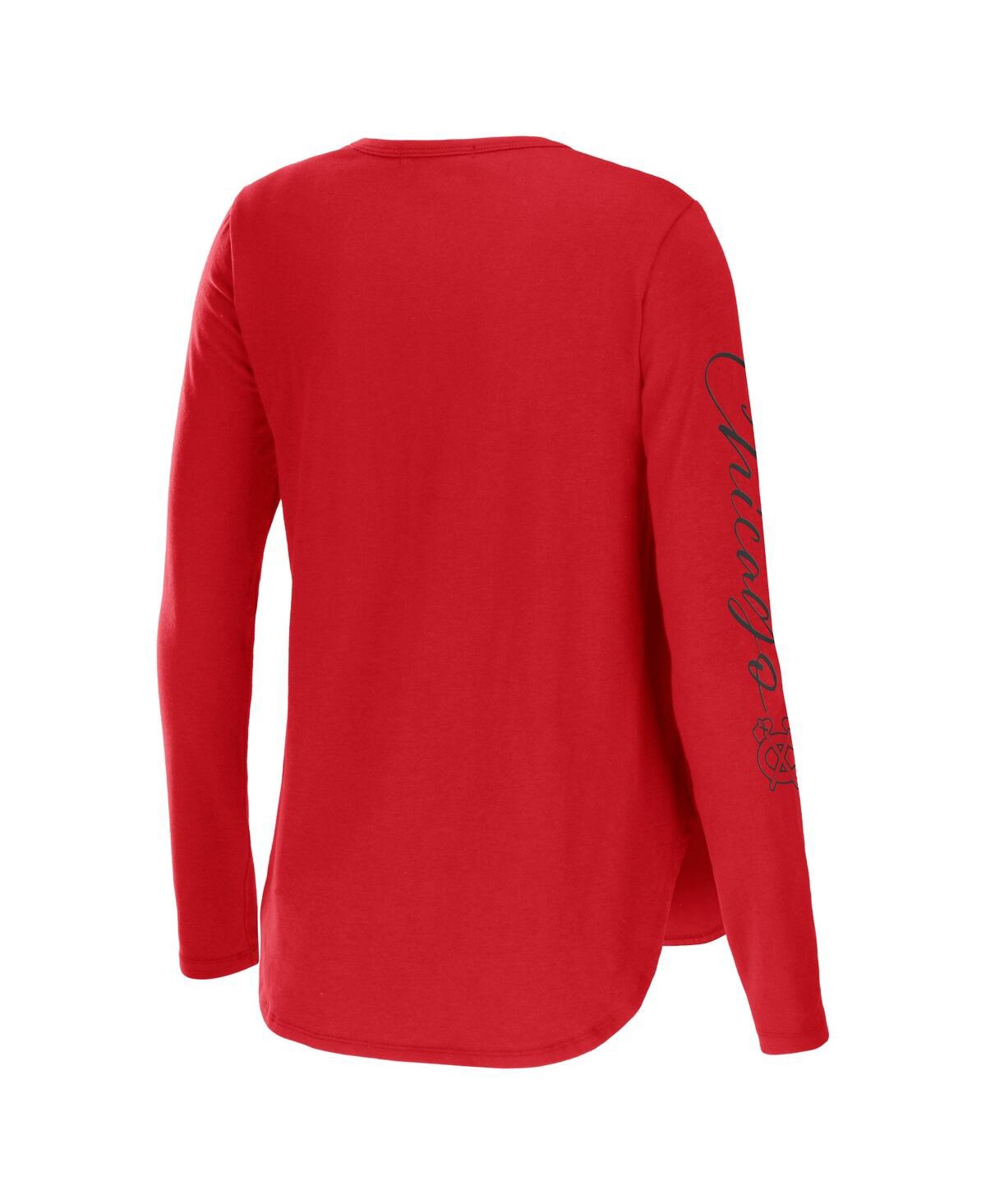 Shop Wear By Erin Andrews Women's  Red Chicago Blackhawks Plus Size Scoop Neck Long Sleeve T-shirt