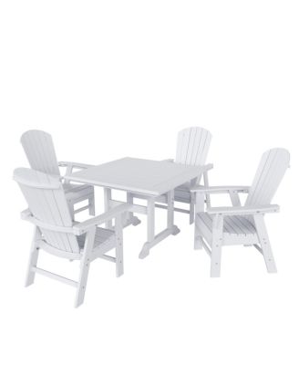 5 Piece Outdoor Patio Dining Square Table and Shell Back Armchair Set