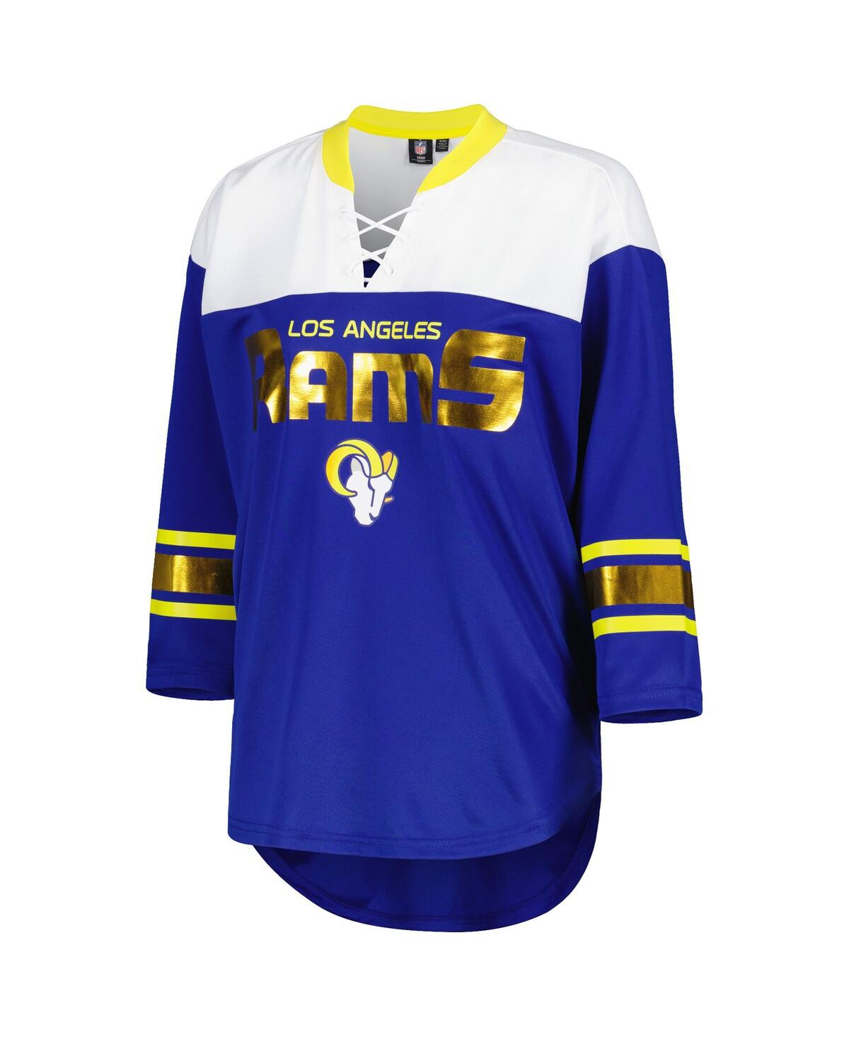 G-iii 4her By Carl Banks Women's  Royal, White Los Angeles Rams Double Team 3/4-sleeve Lace-up T-shir In Royal,white