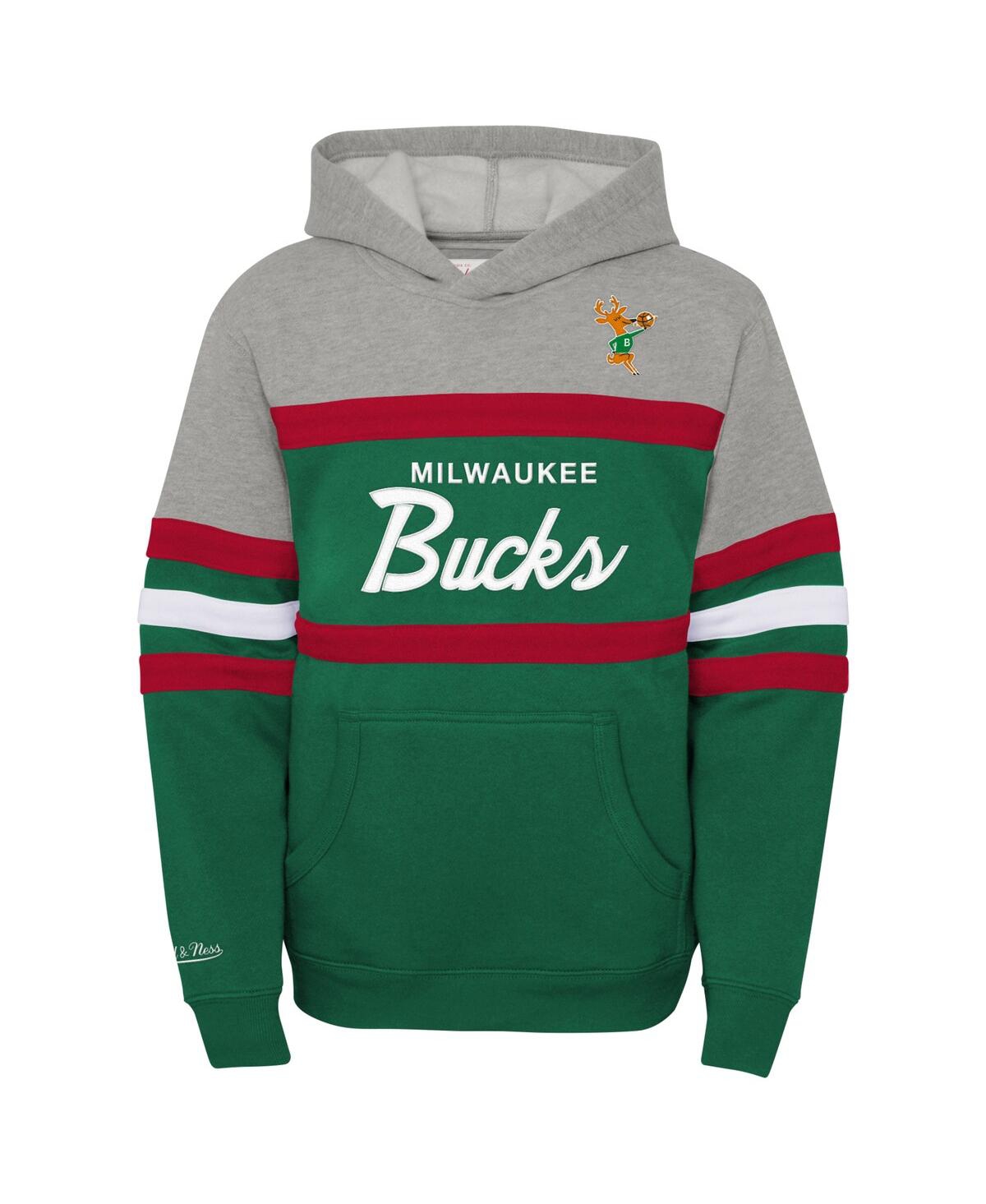 Mitchell & Ness Big Boys And Girls Boys  Heather Gray, Green Milwaukee Bucks Hardwood Classics Head C In Heather Gray,green