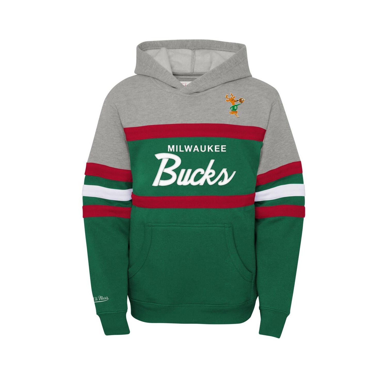 Big Boys and Girls Boys Heather Gray, Green Milwaukee Bucks Hardwood Classics Head Coach Pullover Hoodie
