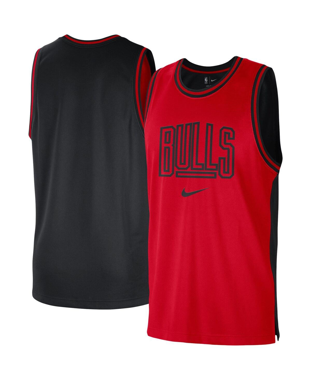 Shop Nike Men's  Red, Black Chicago Bulls Courtside Versus Force Split Dna Performance Mesh Tank Top In Red,black