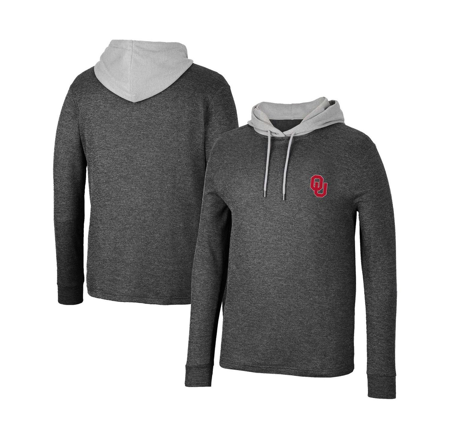 Men's Black Oklahoma Sooners Ballot Waffle-Knit Thermal Long Sleeve Hoodie T-shirt