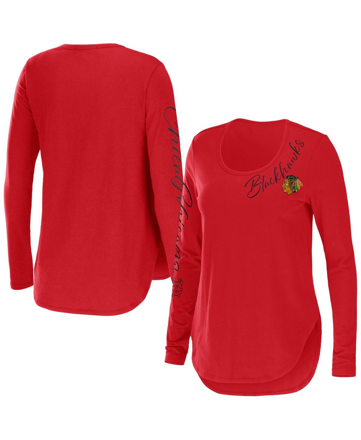 Wear By Erin Andrews Women's  Red Chicago Blackhawks Plus Size Scoop Neck Long Sleeve T-shirt