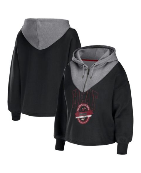 Женские худи WEAR by Erin Andrews Women's Black Miami Heat Pieced Quarter-Zip Jacket