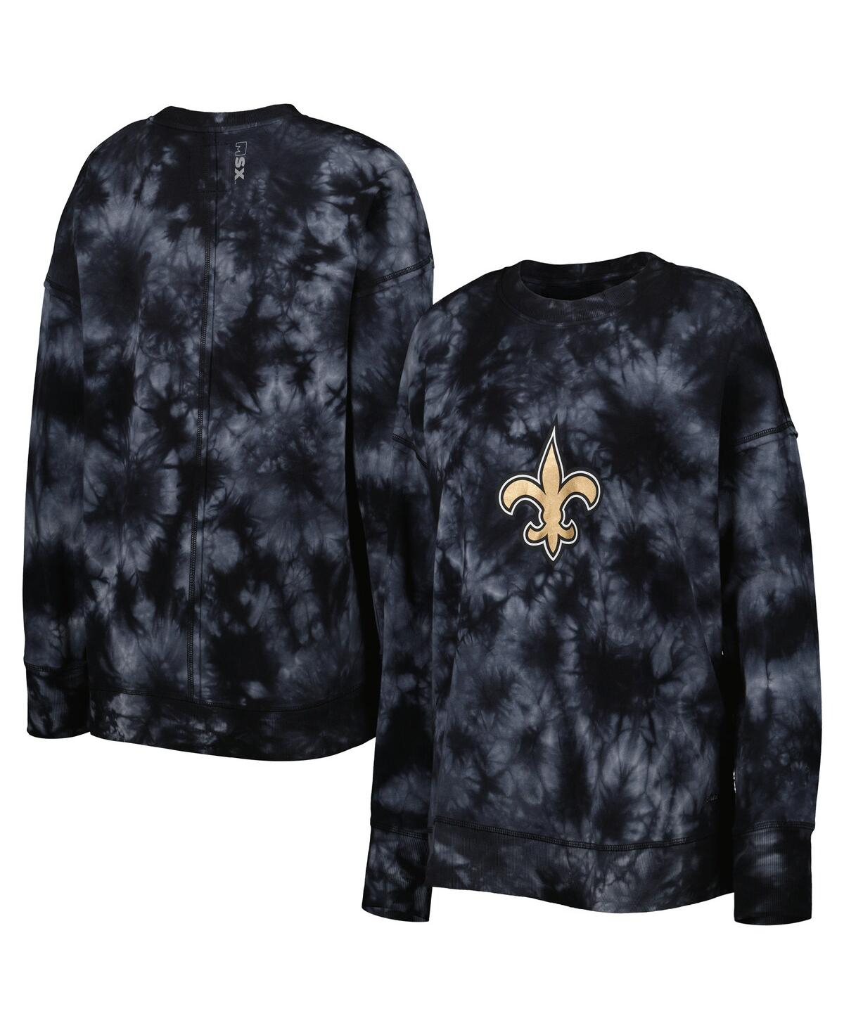Msx By Michael Strahan Women's  Black New Orleans Saints Bailey Tie-dye Tri-blend Pullover Sweatshirt