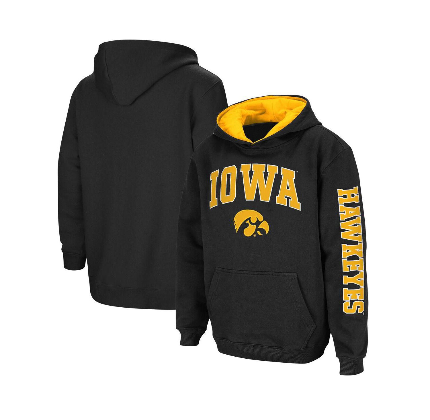 Youth Boys Black Iowa Hawkeyes 2-Hit Team Pullover Hoodie