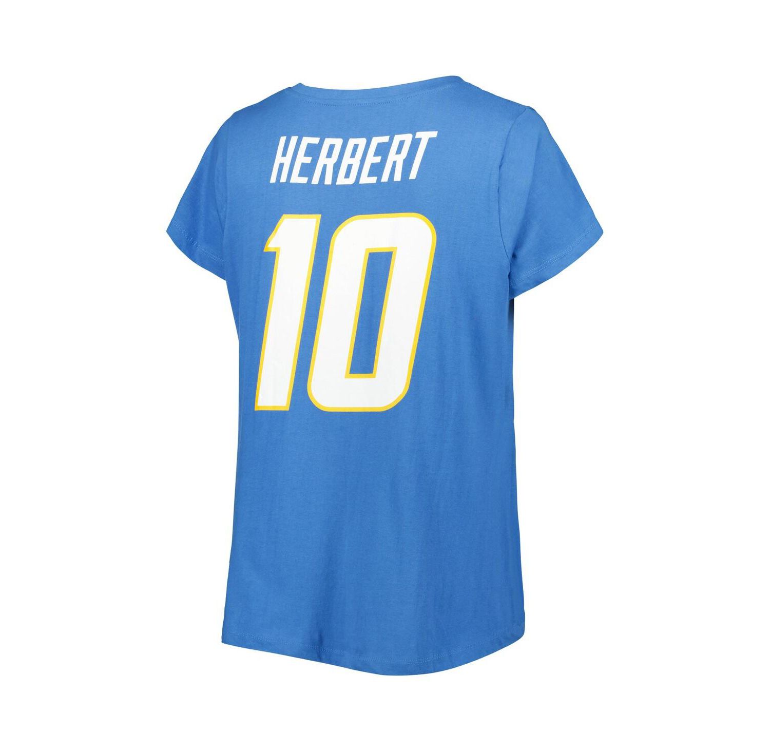 Women's Justin Herbert Powder Blue Los Angeles Chargers Plus Size Player Name and Number V-Neck T-shirt