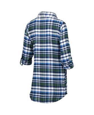 Women's College Navy, Neon Green Seattle Seahawks Mainstay Flannel Full-Button Long Sleeve Nightshirt