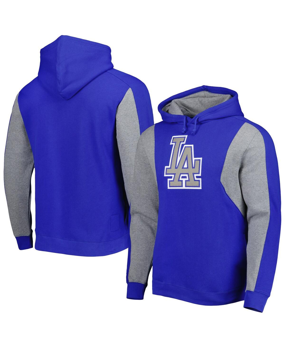 Men's Mitchell & Ness Heather Gray Los Angeles Dodgers Colorblocked Fleece Pullover Hoodie - Heather Gray
