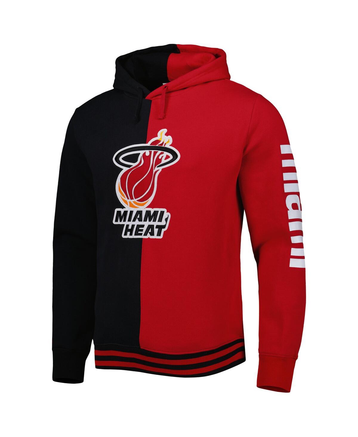 Mitchell & Ness Men's  Black, Red Miami Heat Hardwood Classics Split Pullover Hoodie In Black,red