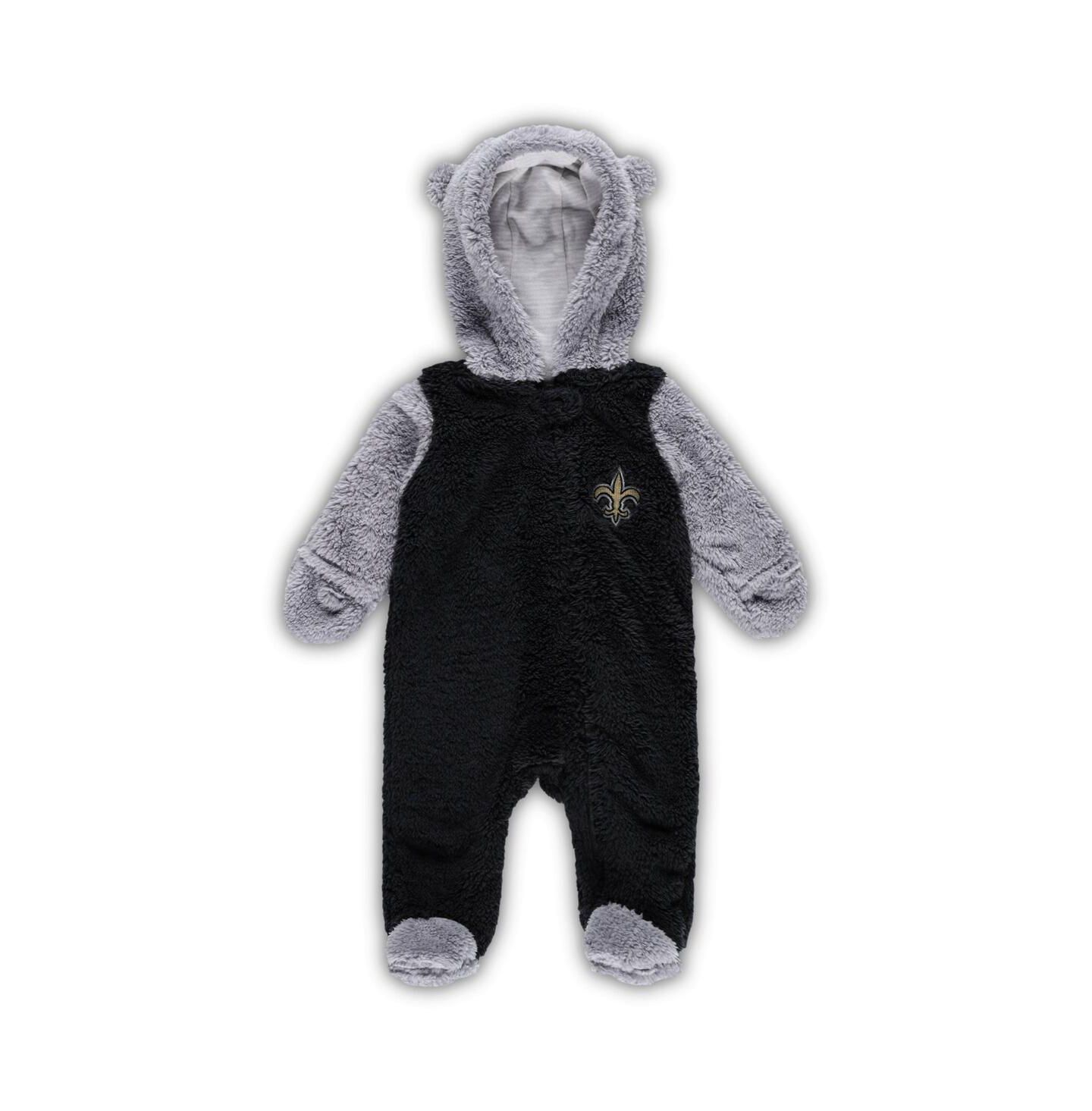 Outerstuff Newborn and Infant Boys and Girls Black, Gray New Orleans Saints Game Nap Teddy Fleece Bunting Full-Zip Sleeper — фото 1