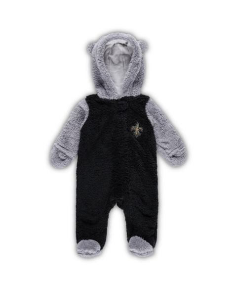 Outerstuff Newborn and Infant Boys and Girls Black, Gray New Orleans Saints Game Nap Teddy Fleece Bunting Full-Zip Sleeper