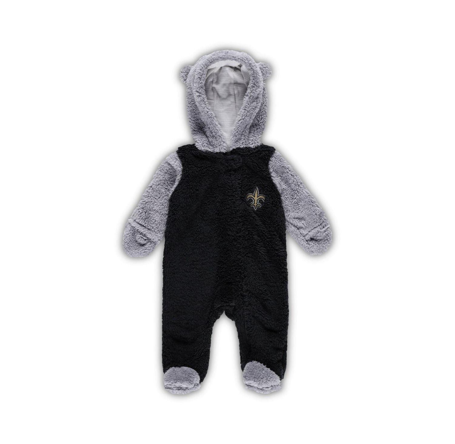 Newborn and Infant Boys and Girls Black, Gray New Orleans Saints Game Nap Teddy Fleece Bunting Full-Zip Sleeper
