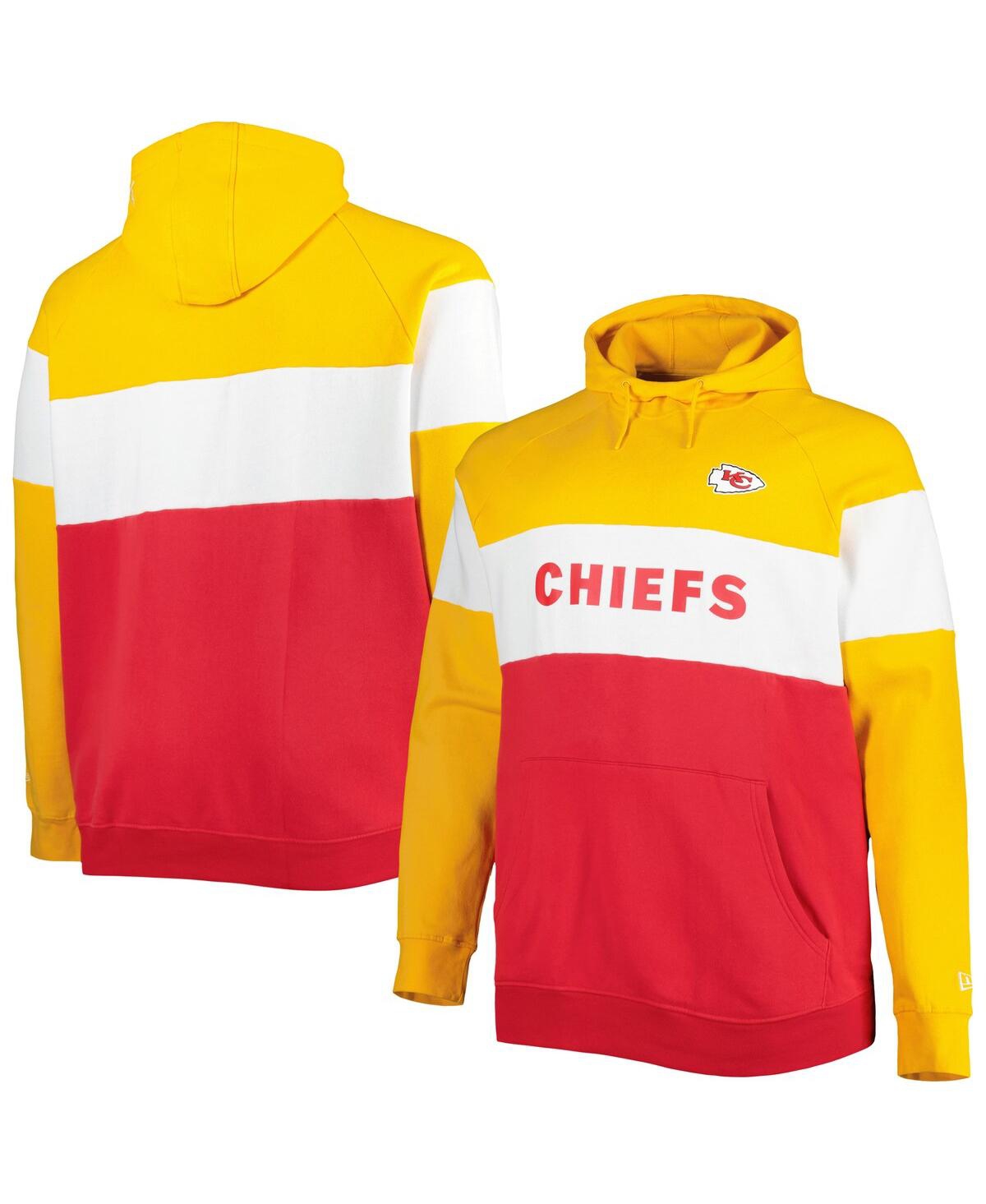 Men's New Era Gold Kansas City Chiefs Big and Tall Current Colorblock Raglan Fleece Pullover Hoodie - Gold