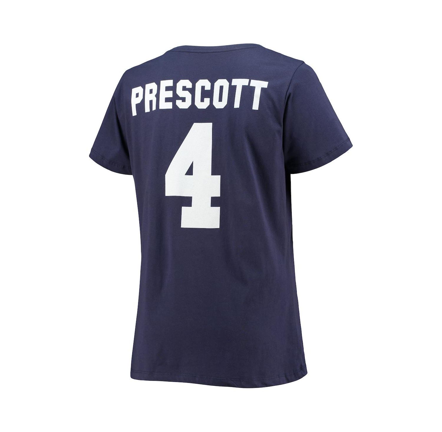 Women's Dak Prescott Navy Dallas Cowboys Plus Size Name and Number V-Neck T-shirt