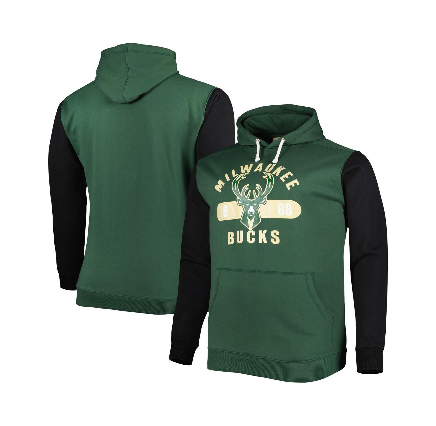 Men's Hunter Green, Black Milwaukee Bucks Big and Tall Bold Attack Pullover Hoodie