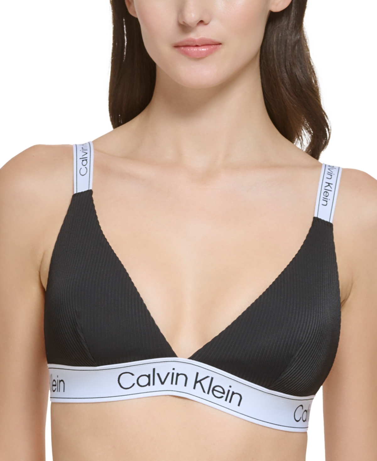 Calvin Klein Womens Ribbed Logo Triangle Bikini Top High Cut Bottoms  Women's Swimsuit In Black | ModeSens