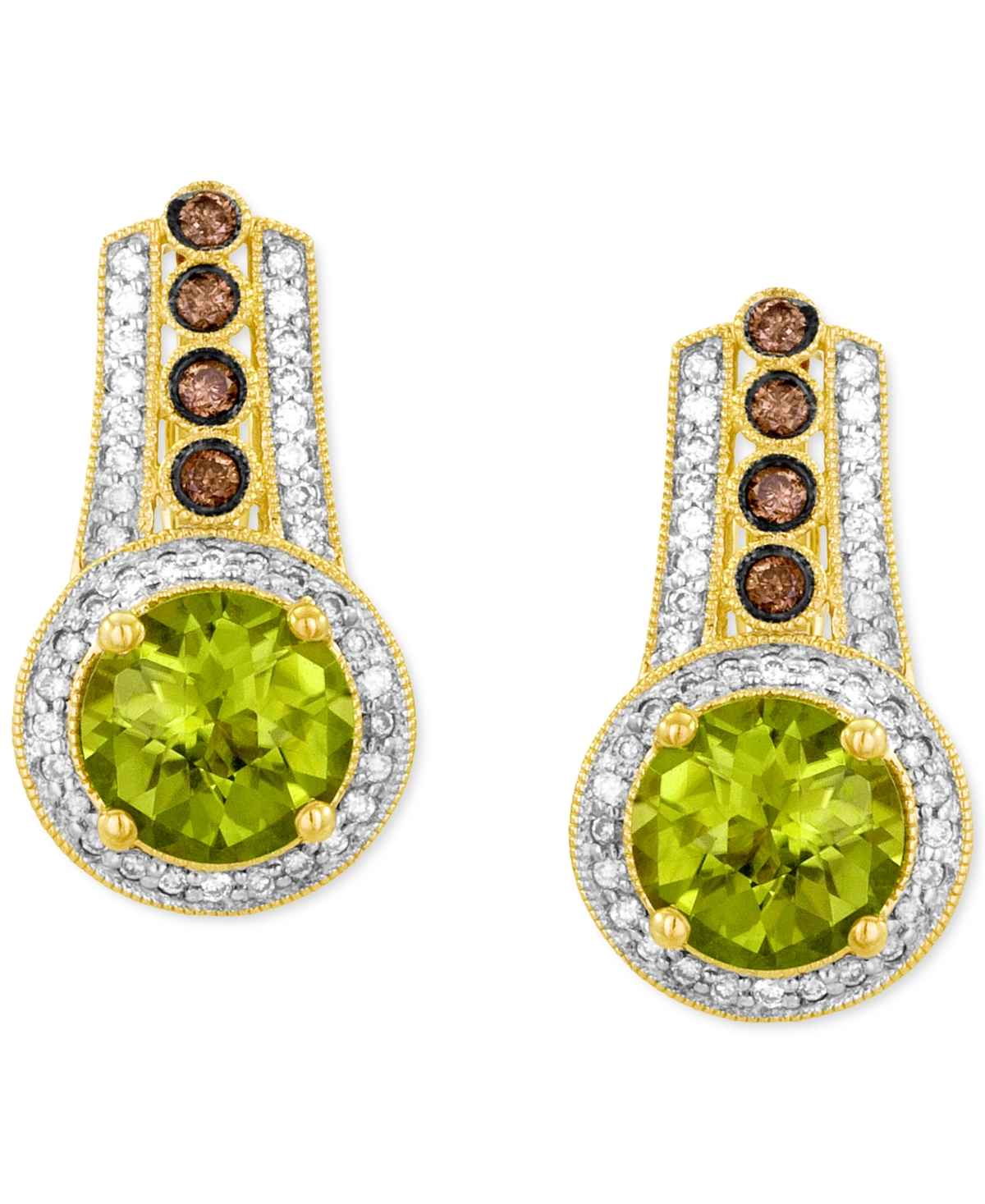 Le Vian Green Apple Peridot (3-7/8 ct. t.w.), Chocolate Diamonds (1-/6 ct. t.w.) & Vanilla Diamonds (1/3 ct. t.w.) Earrings in 14k Yellow Gold