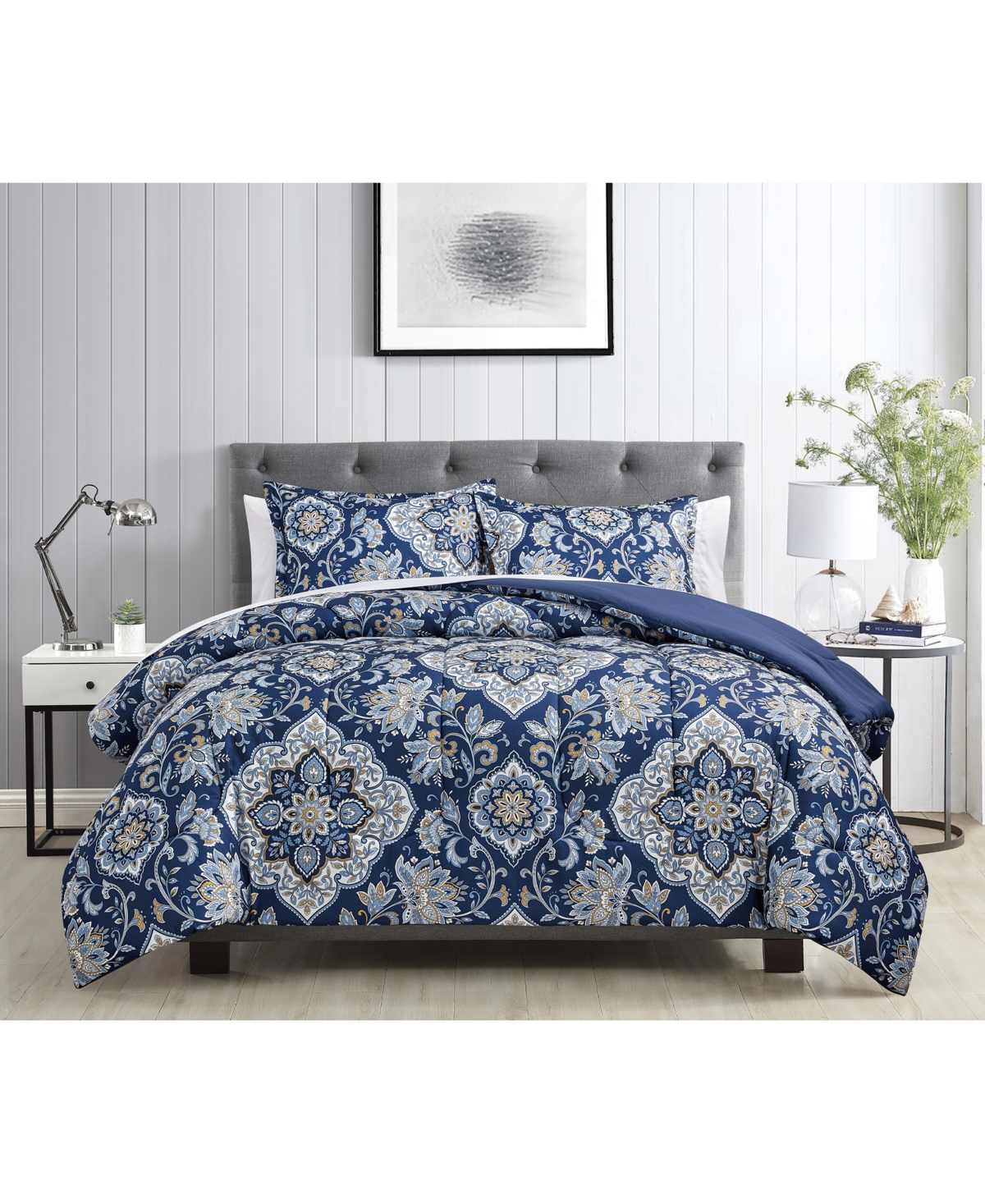 Sunham Classic Damask 3-pc. Comforter Set, Created For Macy's In Blue