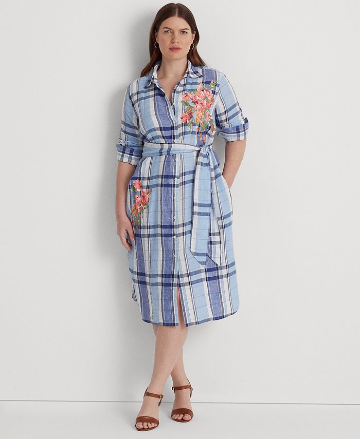 Lauren Ralph Lauren Plus Size Plaid & Floral Linen Shirtdress & Reviews -  Dresses - Plus Sizes - Macy's
