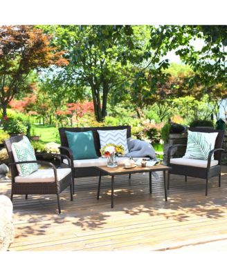 4PCS Patio Rattan Furniture Set Outdoor Conversation Set