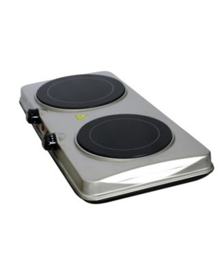 Electric Easily Portable Heavy Duty Lightweight Dual Size Infrared Burner Cooktop Buffet Range in Sleek Steel