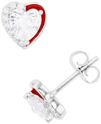 Cubic Zirconia Heart Stud Earrings in Sterling Silver or 14k Gold over Sterling Silver