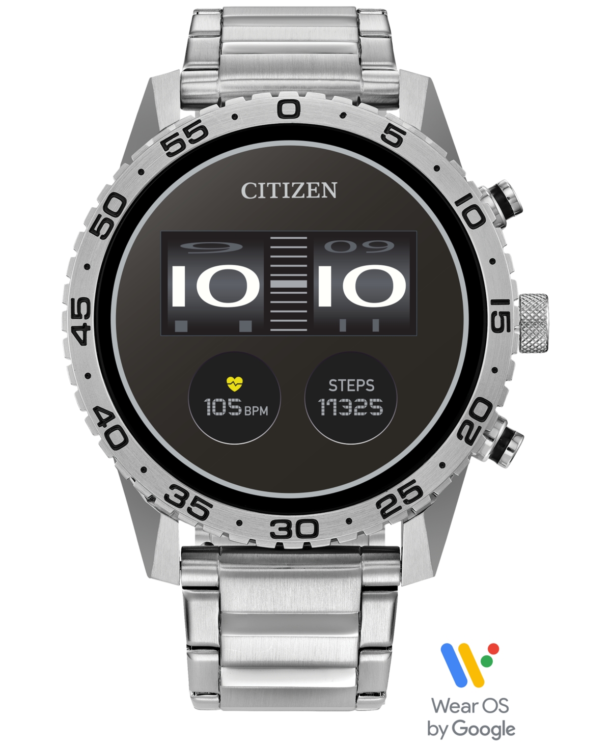 Citizen Unisex Cz Smart Wear Os Stainless Steel Bracelet Smart Watch 45mm In Silver-tone