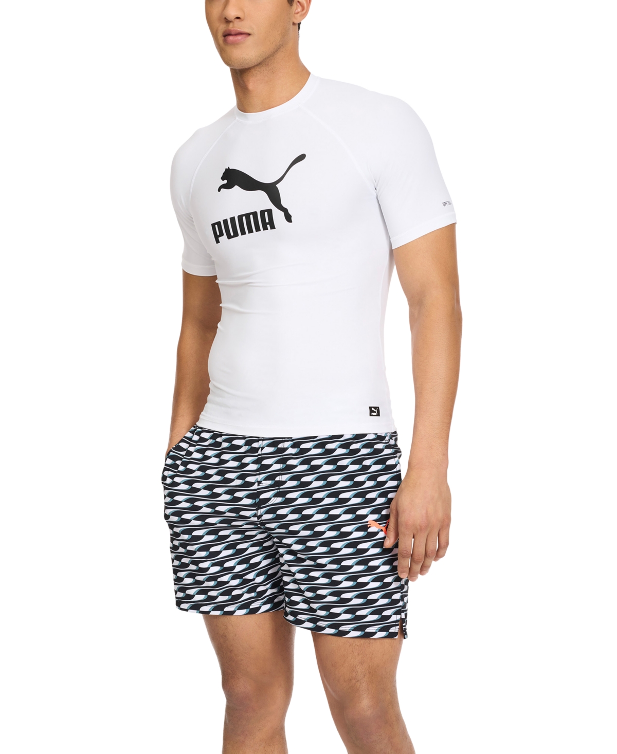 Puma Men's Archive Performance-fit Short-sleeve Swim Shirt In White