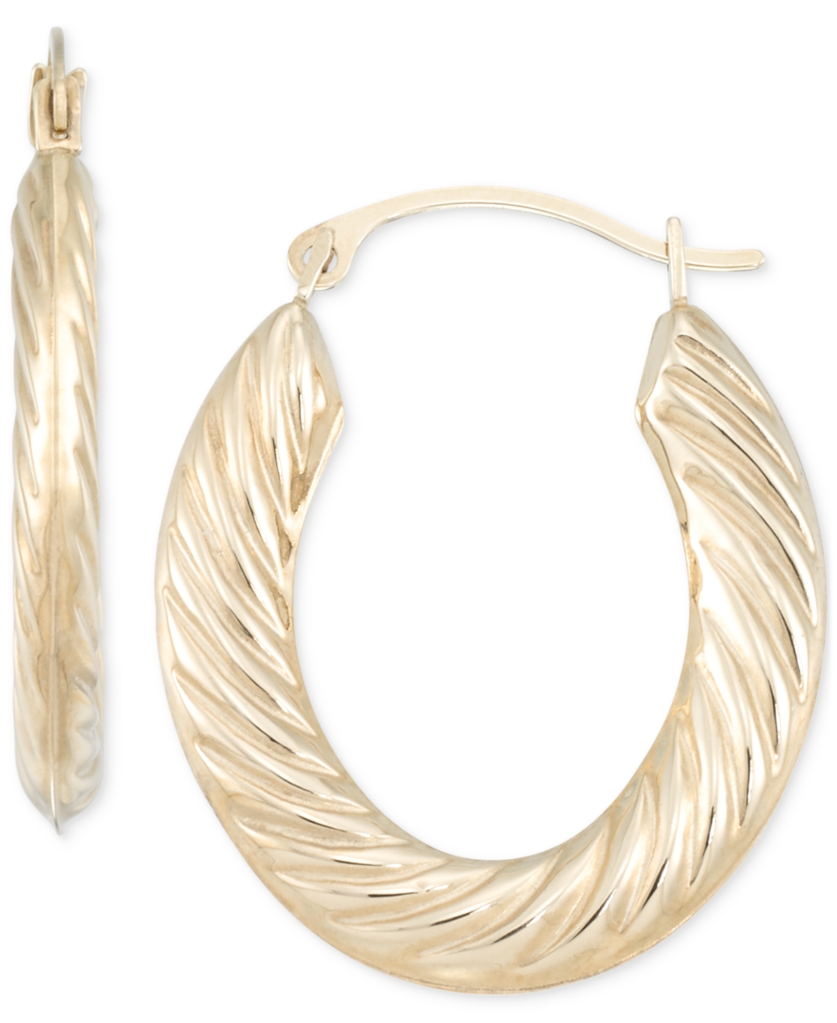 Macy's Textured Oval Hoop Earrings In 10k Yellow Gold