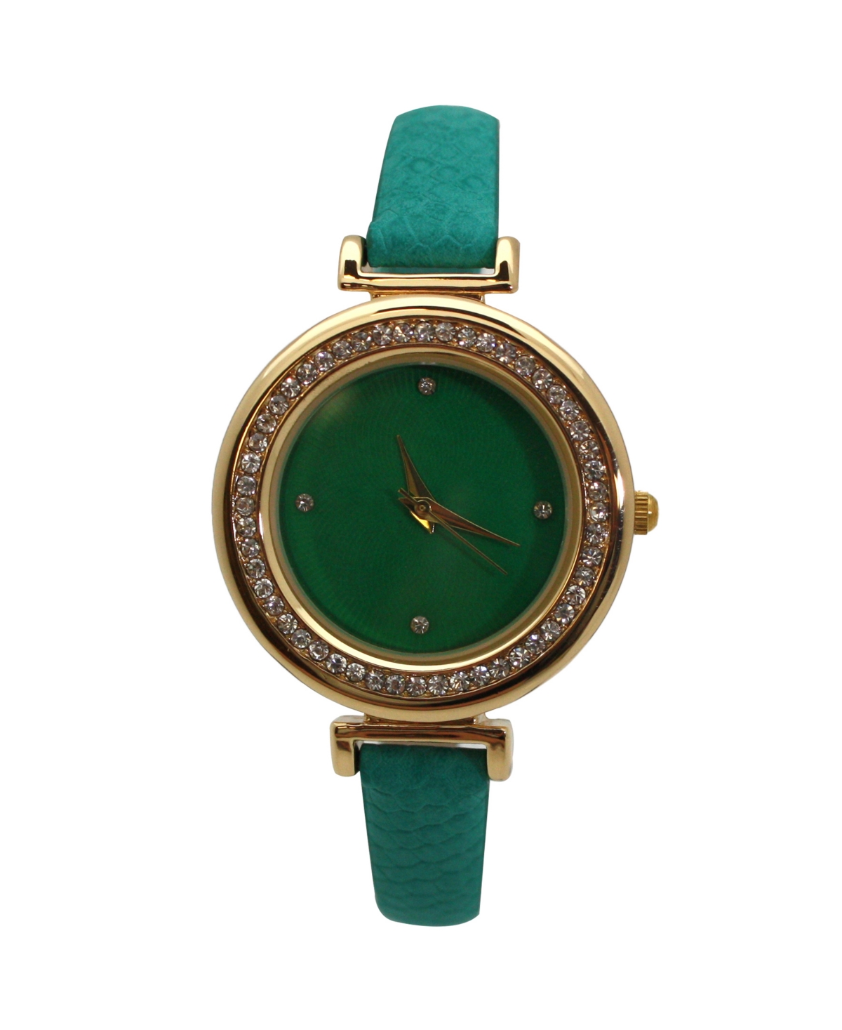 Soft Leather Solid Colors and Rhinestones Women Watch - Green