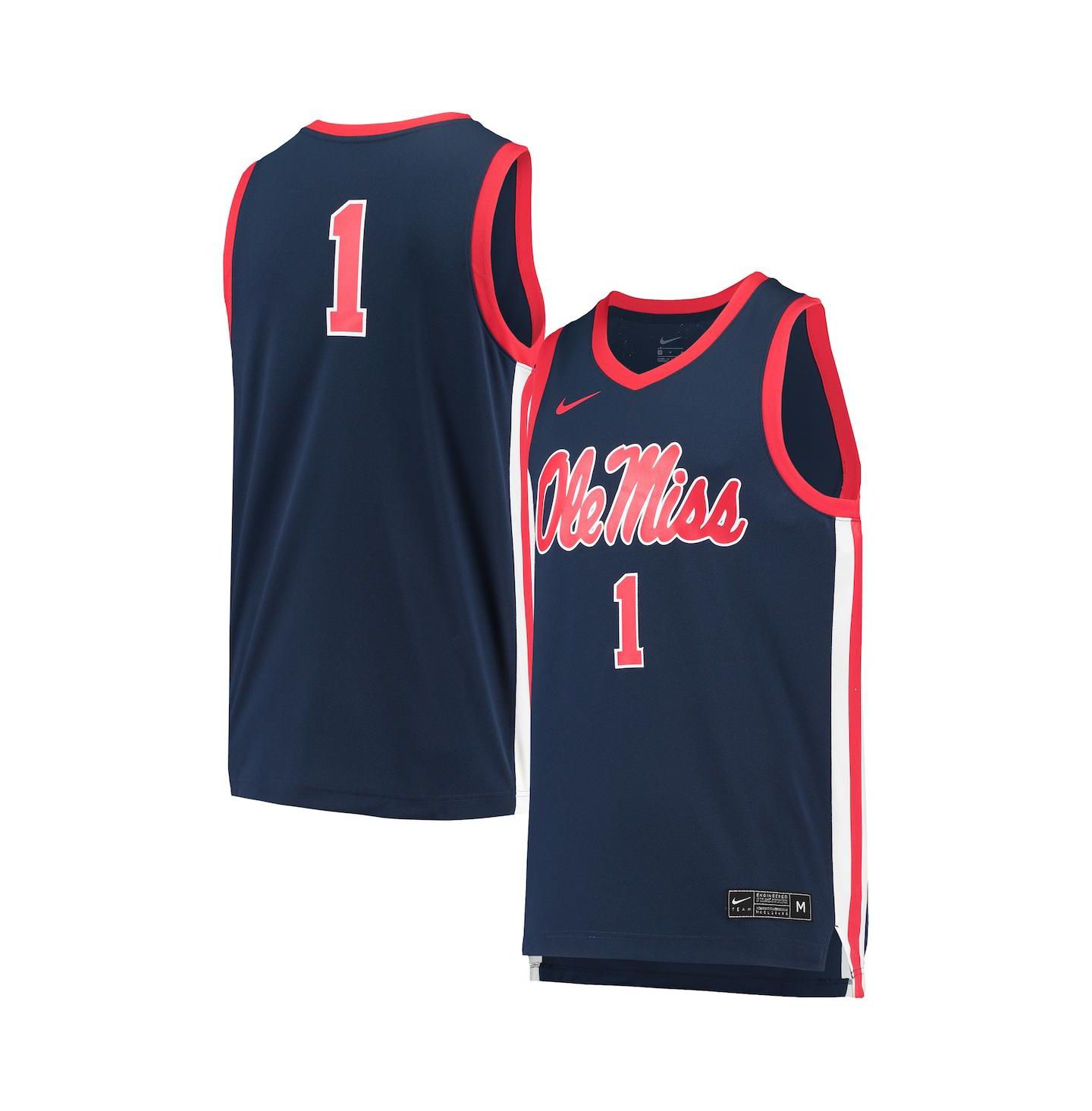 Мужской топ Nike #1 Navy Ole Miss Rebels Replica Basketball Jersey — фото 1