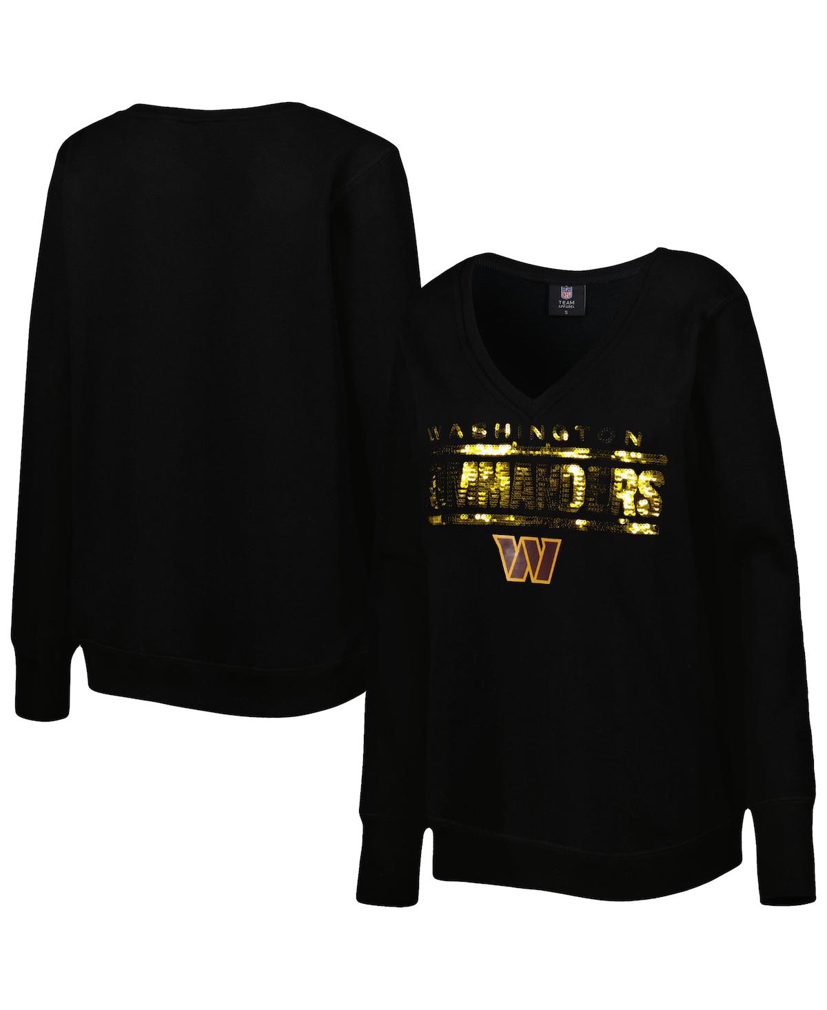 Cuce Women's  Black Washington Commanders Sequin Logo V-neck Pullover Sweatshirt