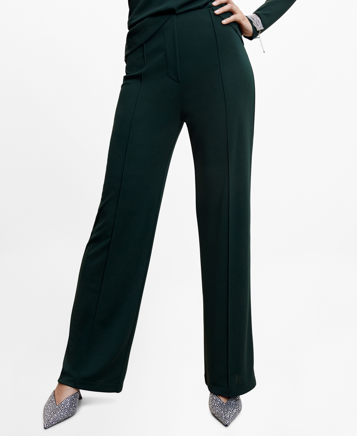 MANGO WOMEN'S SEAM-DETAIL STRAIGHT-FIT TROUSERS 