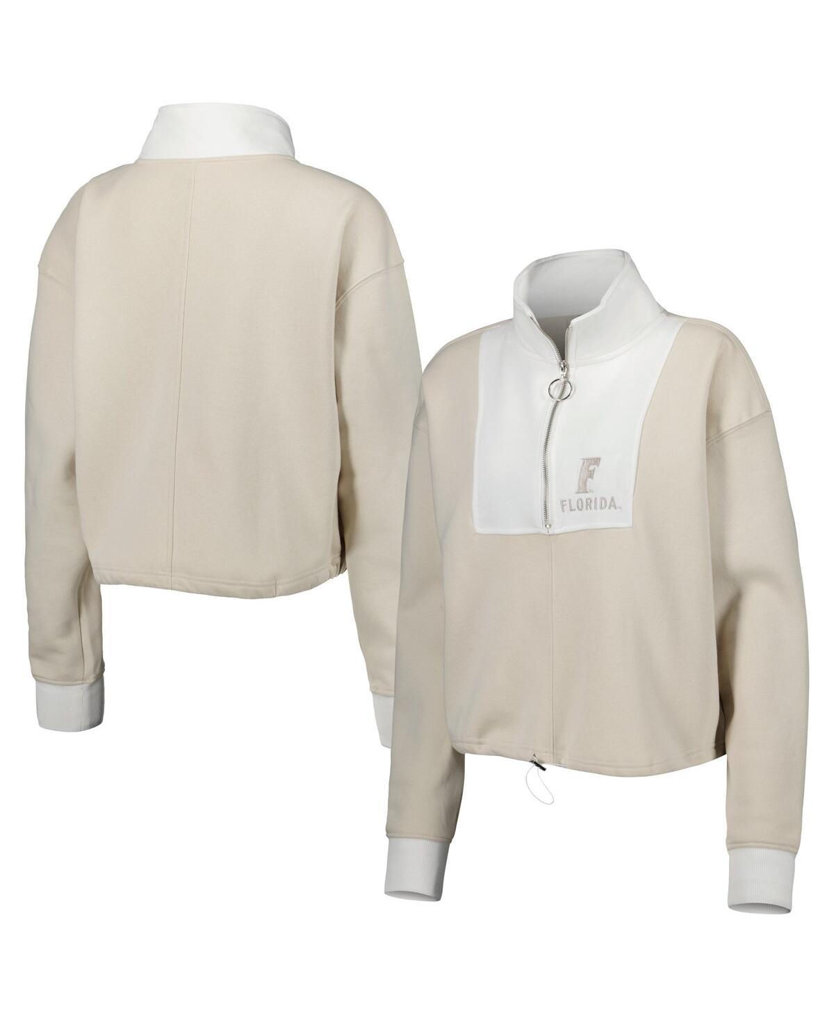 GAMEDAY COUTURE WOMEN'S GAMEDAY COUTURE TAN, WHITE FLORIDA GATORS COLOR-BLOCK QUARTER-ZIP JACKET 