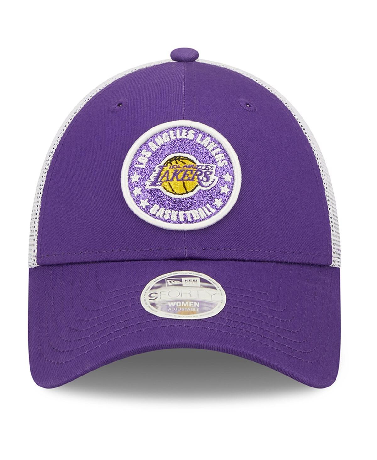Shop New Era Women's  Purple, White Los Angeles Lakers Glitter Patch 9forty Snapback Hat In Purple,white