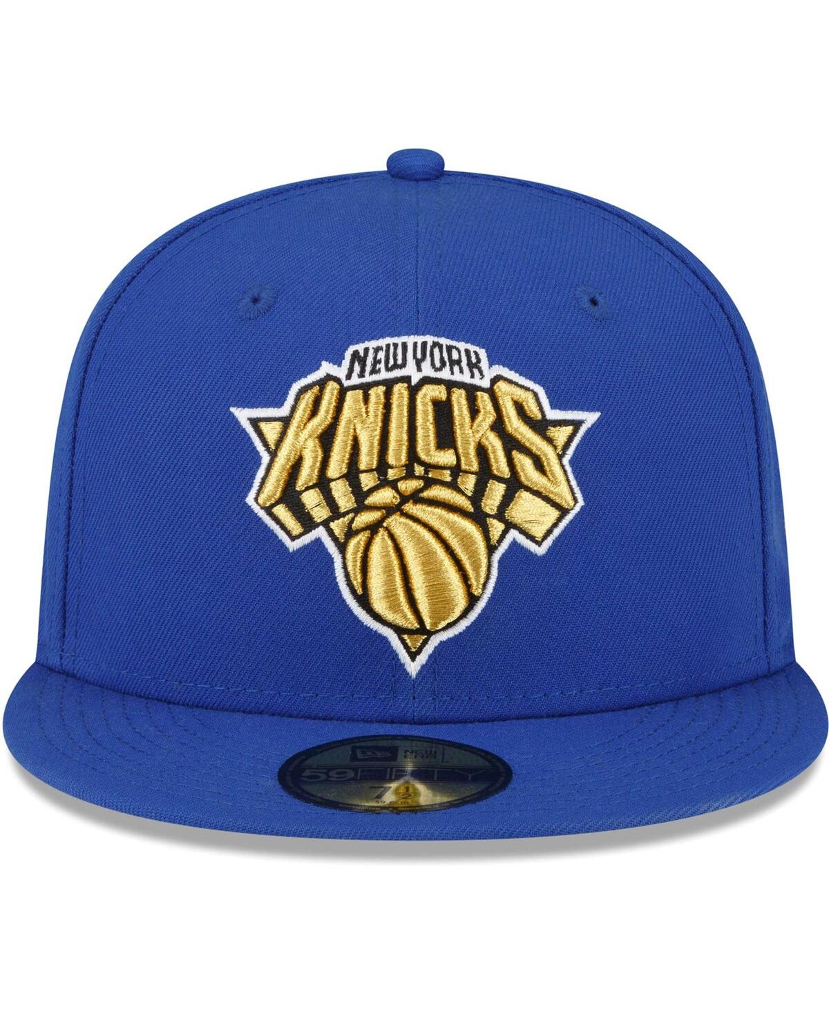 Shop New Era Men's  Blue New York Knicks 2x Nba Champions Metallic Undervisor 59fifty Fitted Hat