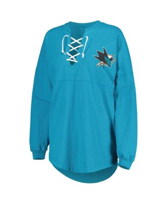 Women's Teal San Jose Sharks Spirit Lace-Up V-Neck Long Sleeve Jersey T-shirt
