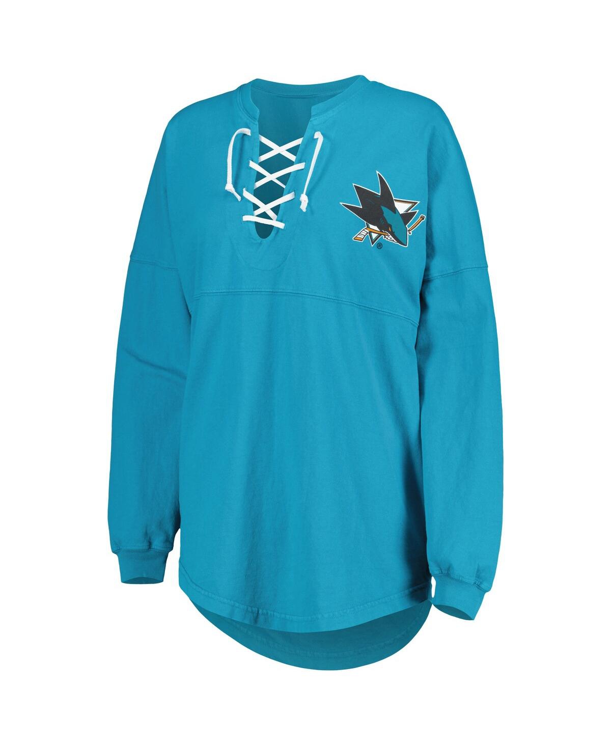 Fanatics Branded Teal San Jose Sharks Spirit Lace-up V-neck Long Sleeve Jersey T-shirt In Teal