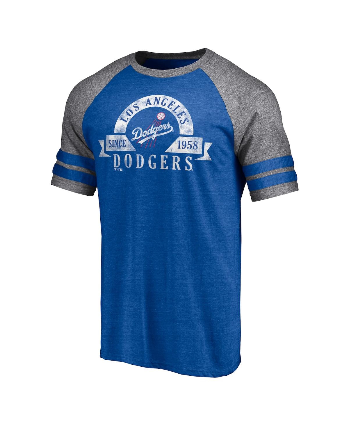 Shop Fanatics Men's  Heather Royal Los Angeles Dodgers Utility Two-stripe Raglan Tri-blend T-shirt
