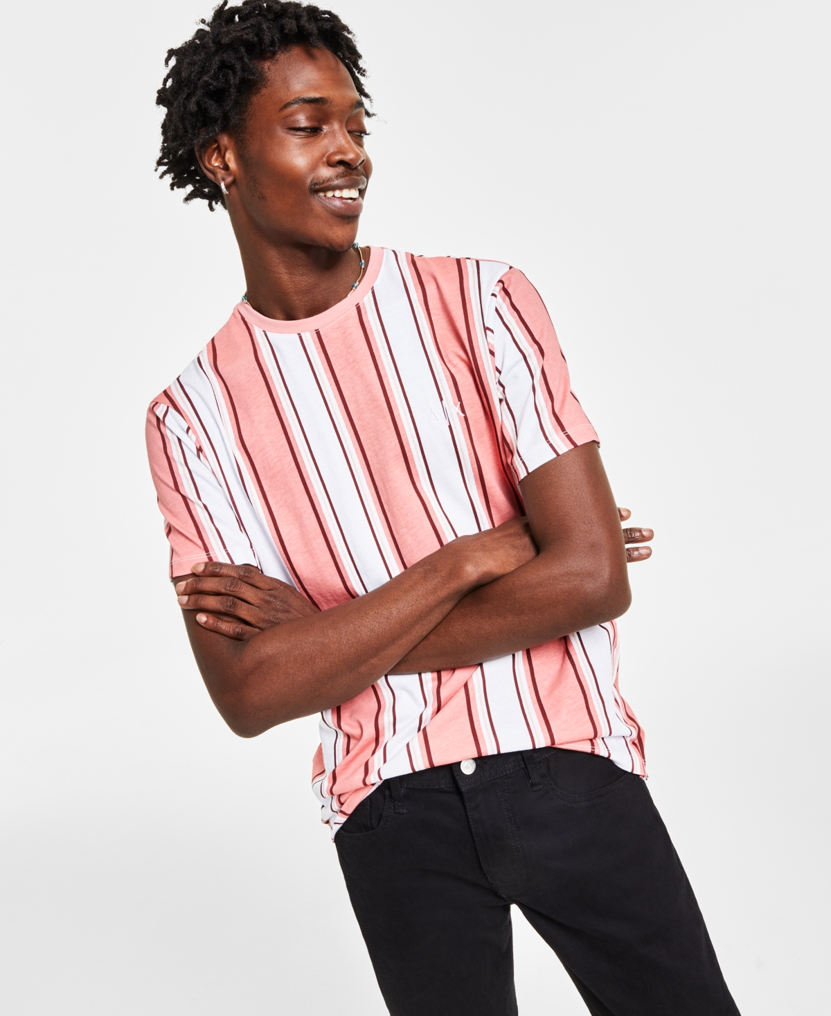 A X Armani Exchange Men's Vertical Stripe Short-sleeve Crewneck T-shirt, Created Exclusively For Mac In Branded Apricot