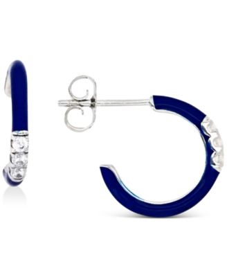 Cubic Zirconia & Enamel Small C-Hoop Earrings, 0.55"
