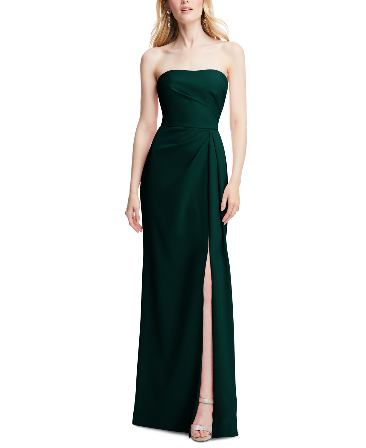 After Six Women's Pleated High-Slit Strapless Evening Gown